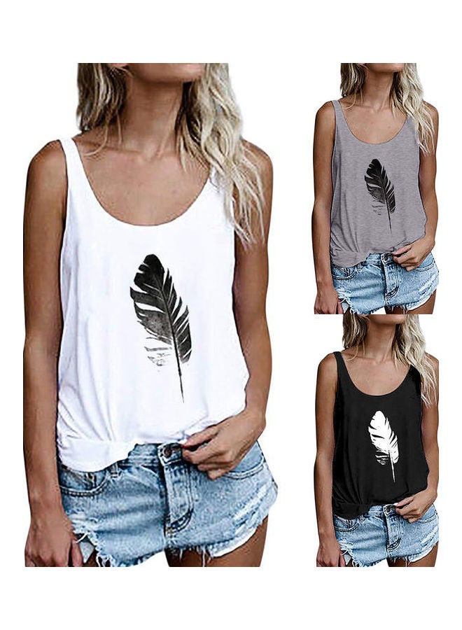 Generic - Feather Printed Round Neck Sleeveless Vest Grey - Image 1