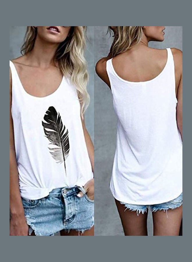 Generic - Feather Printed Round Neck Sleeveless Vest Grey - Image 1