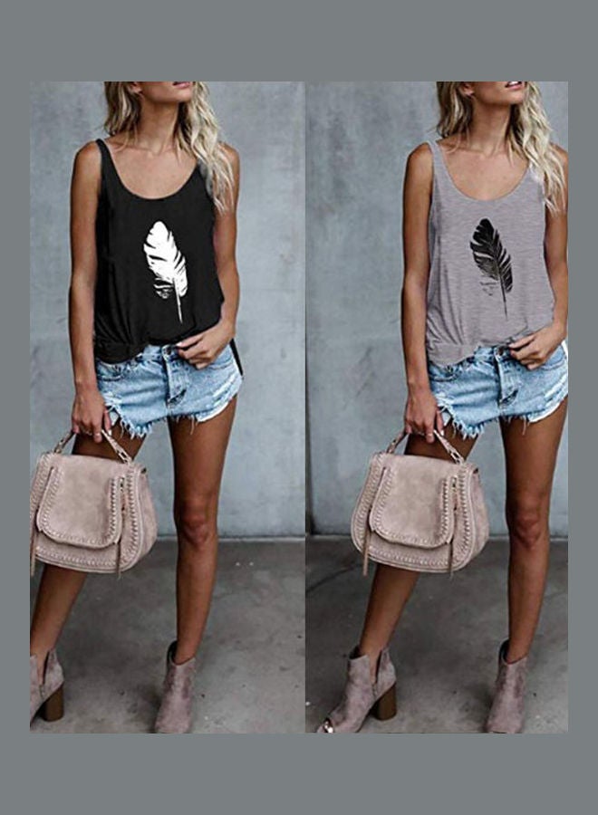 Generic - Feather Printed Round Neck Sleeveless Vest Grey - Image 1