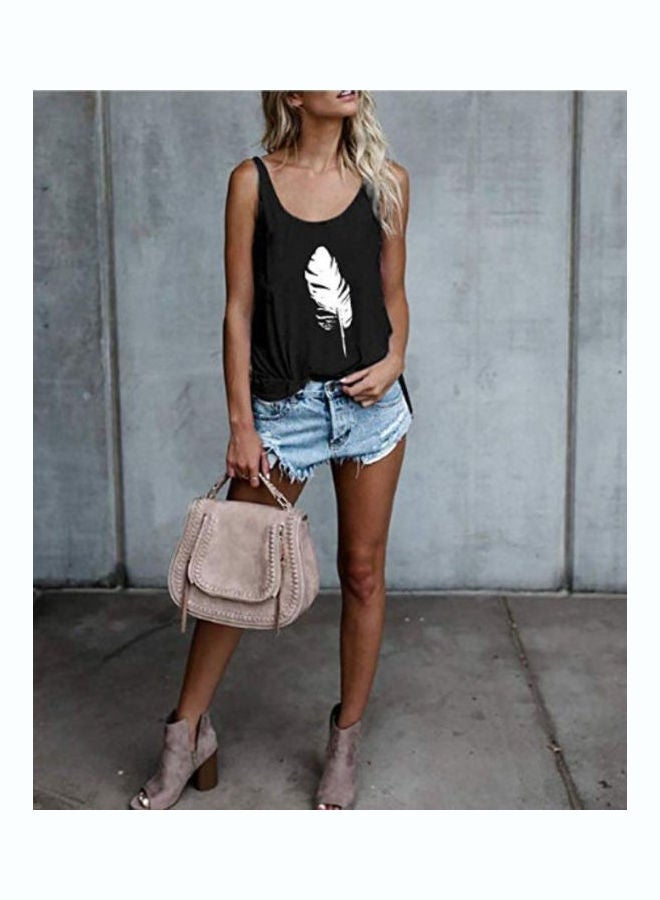 Generic - Feather Printed Round Neck Sleeveless Vest Grey - Image 1