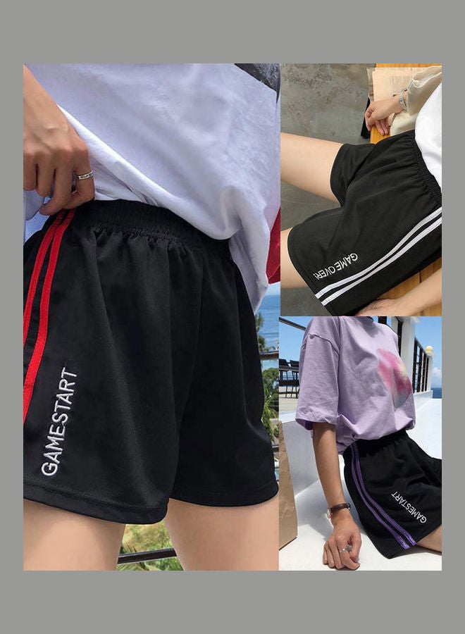 Side Striped Pattern Mid Rise Shorts Black/Red/White