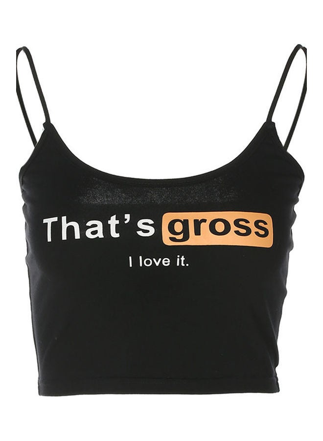 Letter Print Camisole Crop Top Black 