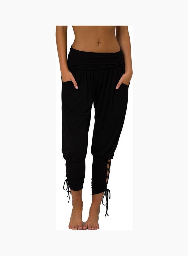 Casual Lace Up Jogger Harem Pant with Pockets Black 
