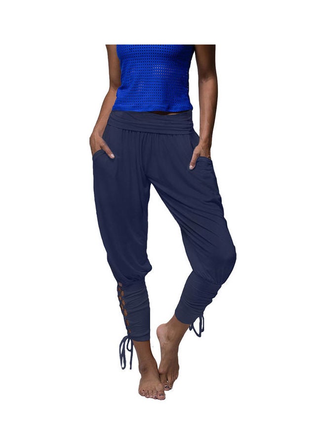 Casual Lace Up Jogger Harem Pant with Pockets Dark Blue 