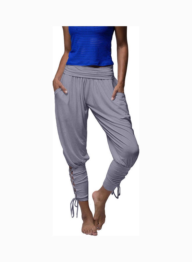 Casual Lace Up Jogger Harem Pant with Pockets Grey 