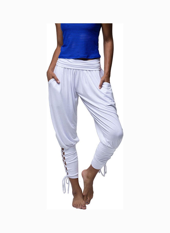 Casual Lace Up Jogger Harem Pant with Pockets White 