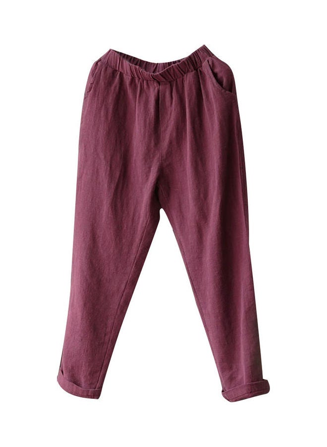 Generic Plus Size Cotton Linen Harem Pant Wine Red 
