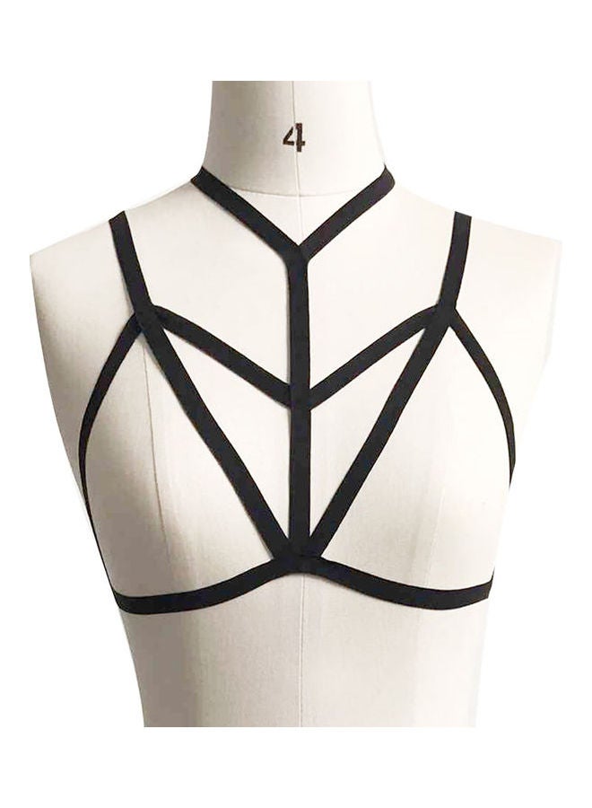 Hollow Out Elastic Bandage Open Bra Black  - Image 1