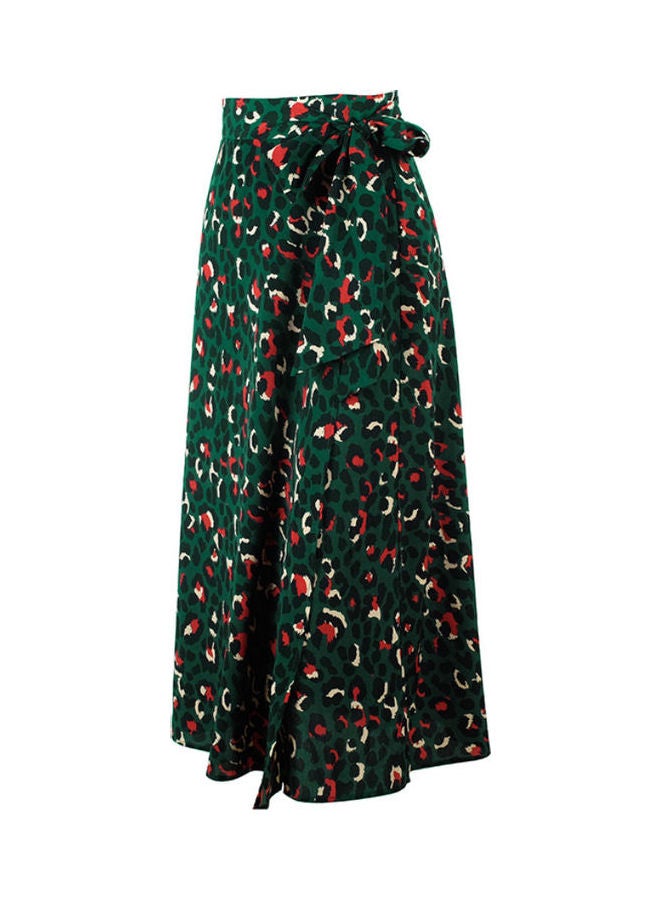 Leopard Print Bow Tie Split Skirt Green - Image 5