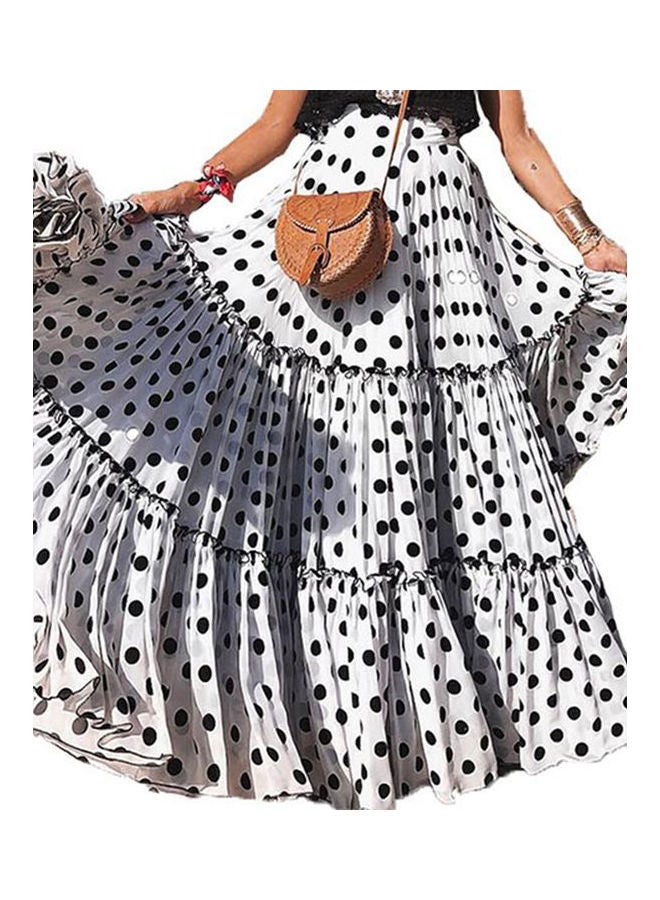 Plus Size Polka Dot A Line Swing Skirt White 