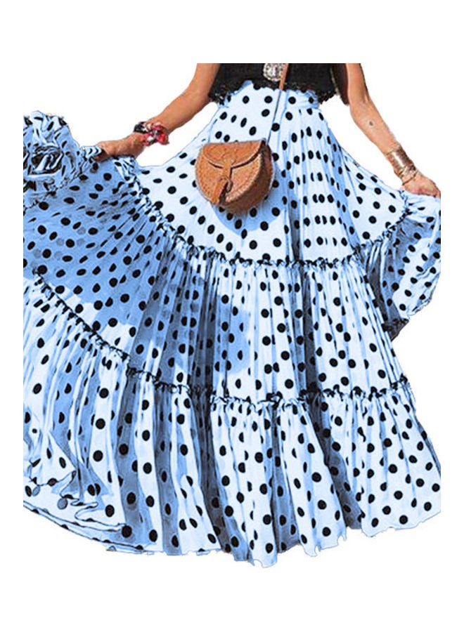 Plus Size Polka Dot A Line Swing Skirt Light Blue 