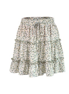 Bohemian Flower Print Ruffled A Line Skirt Green