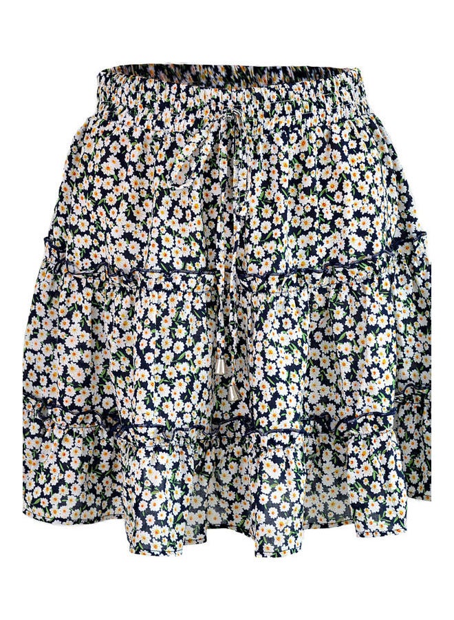 Generic - Bohemian Flower Print Ruffled A Line Skirt Navy Blue - Image 1