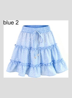 Bohemian Flower Print Ruffled A Line Skirt Blue