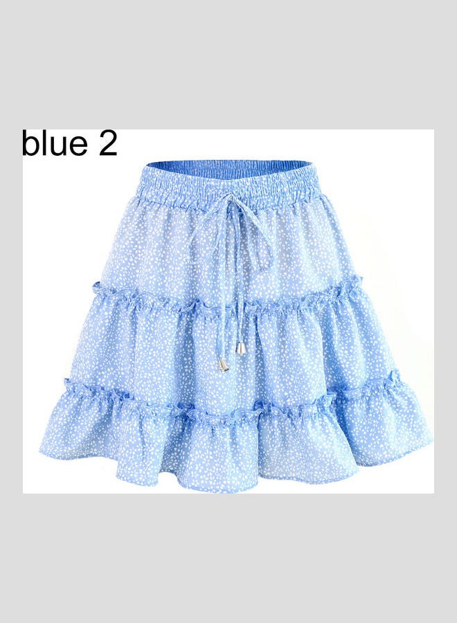 Generic - Bohemian Flower Print Ruffled A Line Skirt Blue - Image 1