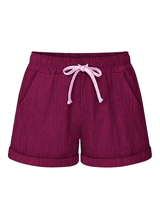 Plus Size Casual Drawstring Shorts Wine Red