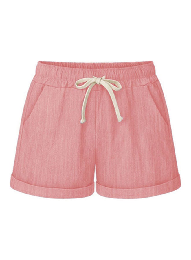 سراويل قصيرة كاجوال برباط مقاس كبير وردي