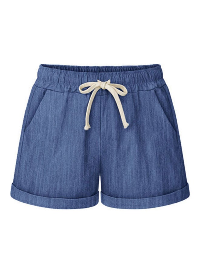 Plus Size Casual Drawstring Shorts Denim Blue