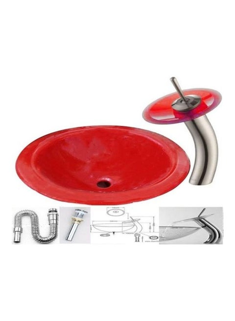 Modern Marble Wash Basin With Waterfall Mixer and A Pop Up And Drain red 40 X 40 X 14cm