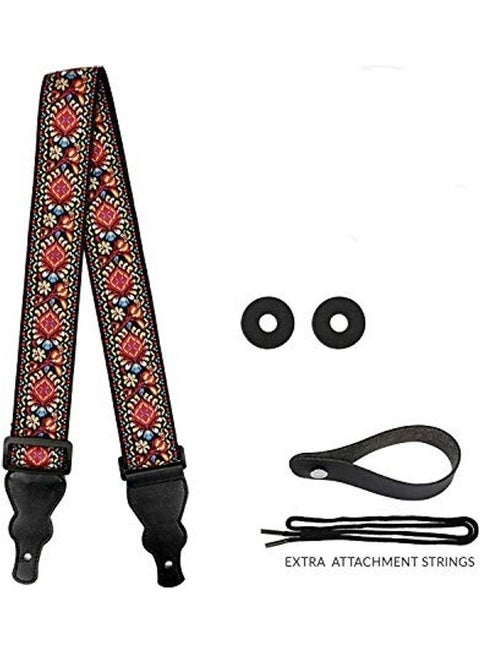 5-Piece Embroidered Guitar Strap With Extra Attachment Strings Set