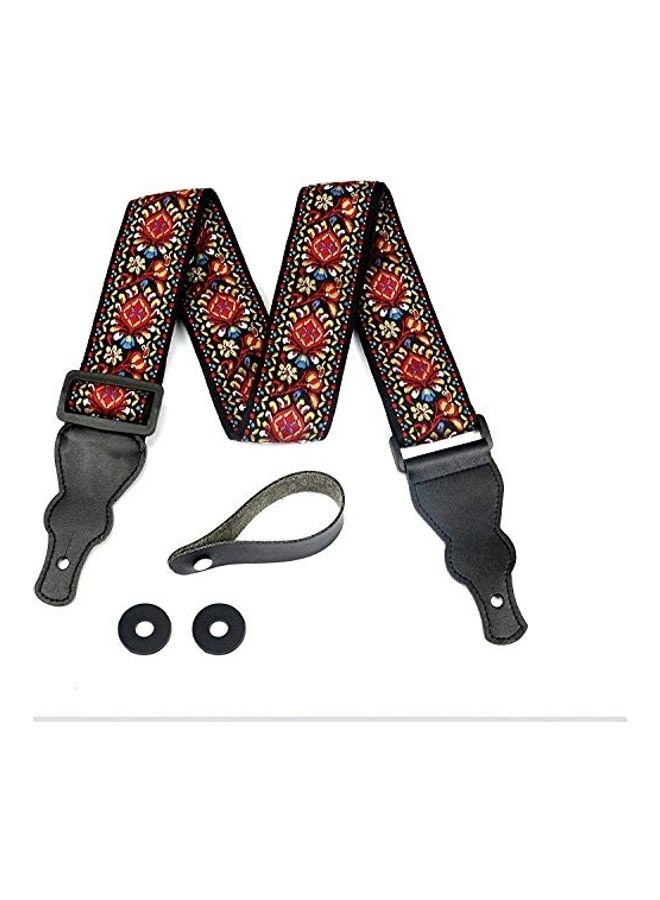 5-Piece Embroidered Guitar Strap With Extra Attachment Strings Set