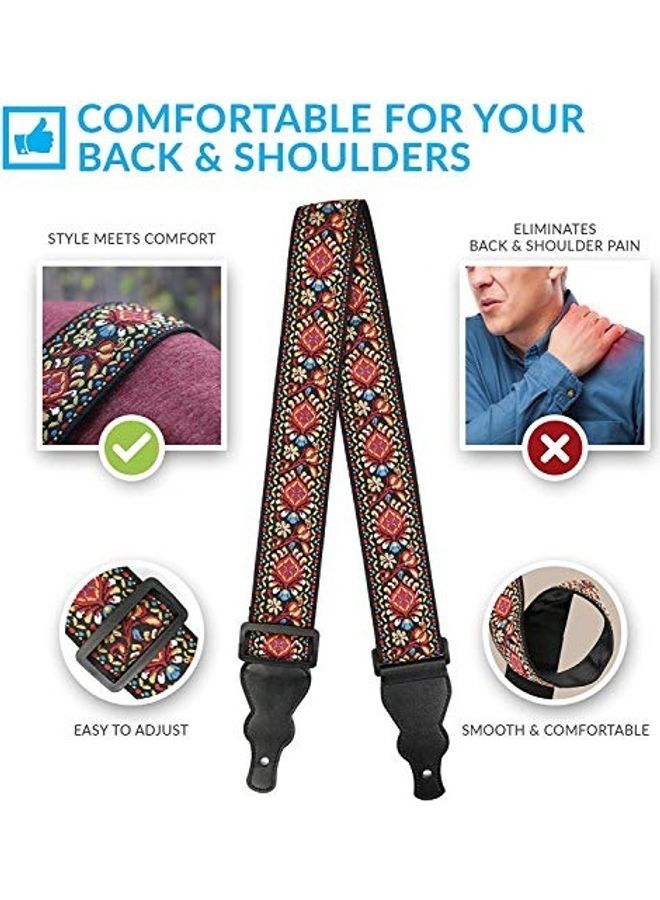 5-Piece Embroidered Guitar Strap With Extra Attachment Strings Set