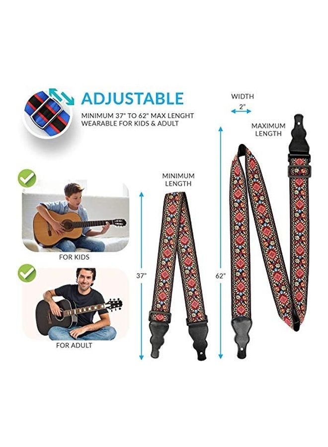 5-Piece Embroidered Guitar Strap With Extra Attachment Strings Set