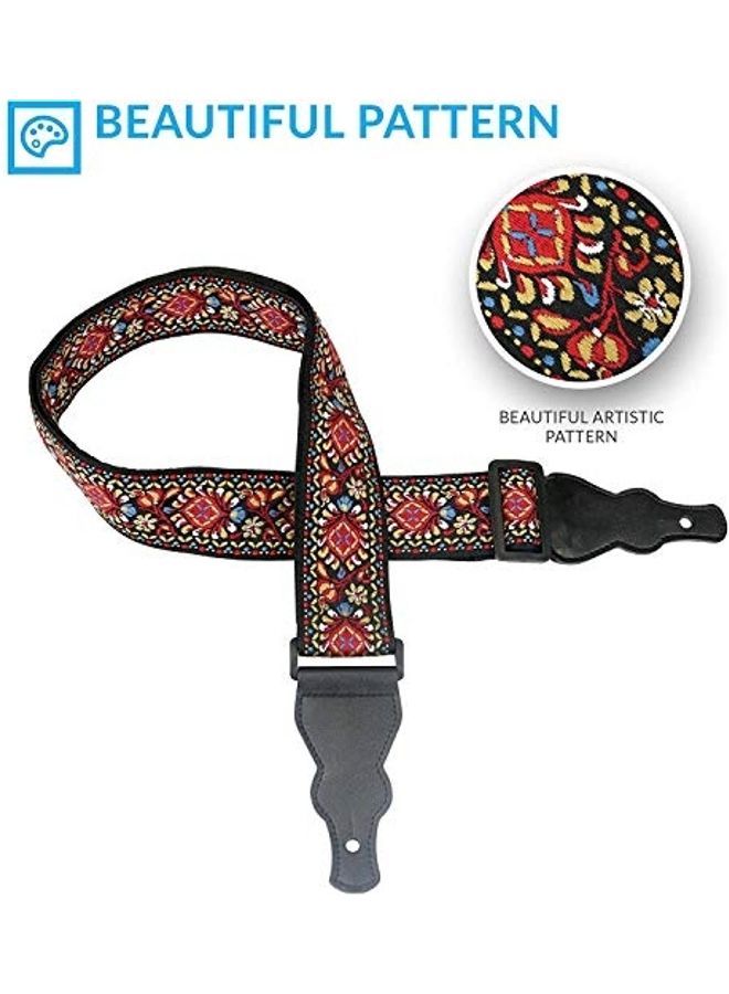 5-Piece Embroidered Guitar Strap With Extra Attachment Strings Set