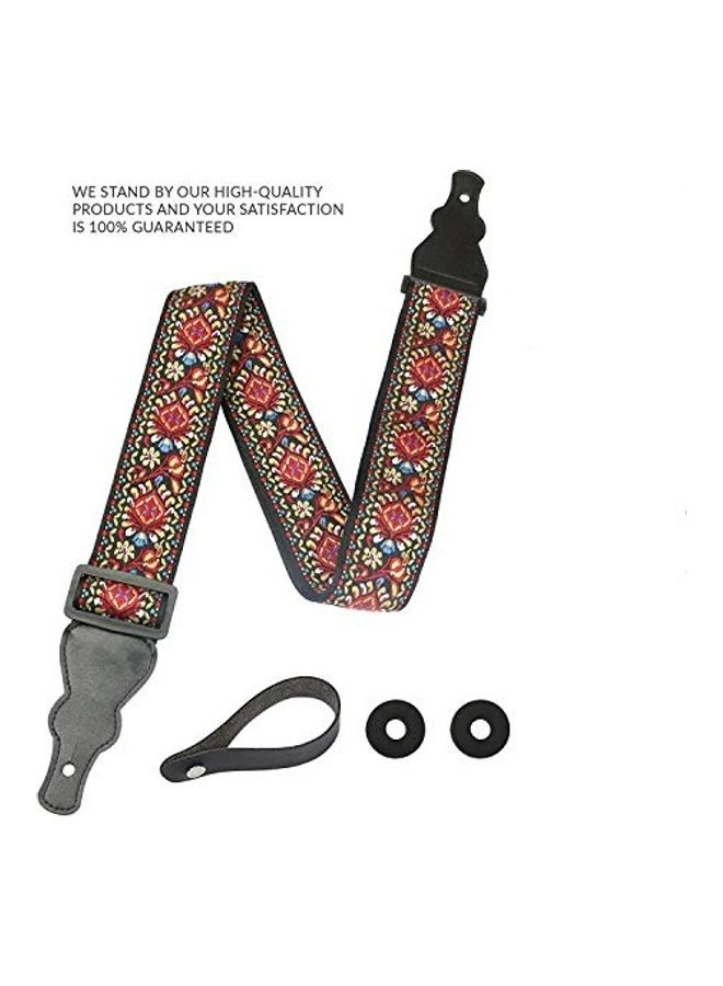 5-Piece Embroidered Guitar Strap With Extra Attachment Strings Set