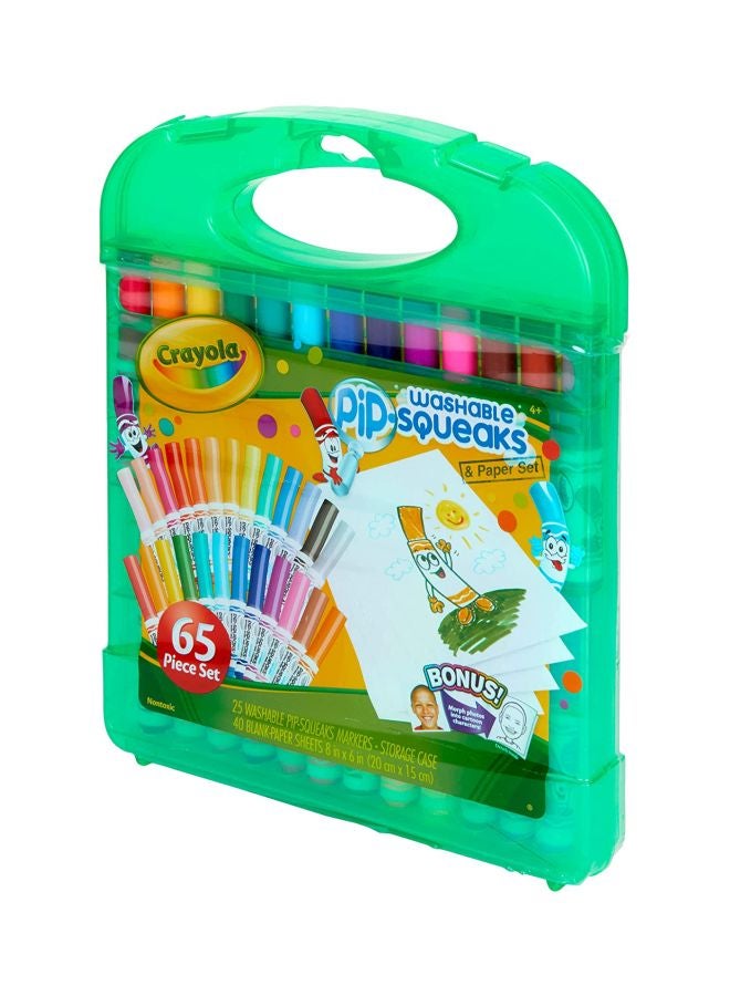 Crayola 65 Piece Pip Washable Squeaks Markers And Paper Kit With Storage Case 23.7x23.7x3.2cm - Image 2
