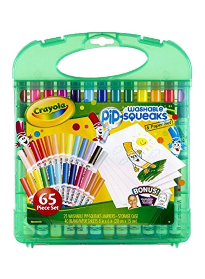 Crayola 65 Piece Pip Washable Squeaks Markers And Paper Kit With Storage Case 23.7x23.7x3.2cm - Image 3