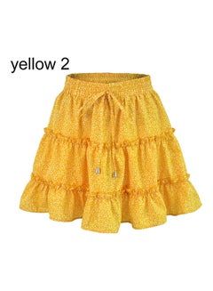 Bohemian Flower Print Ruffled A Line Skirt Yellow