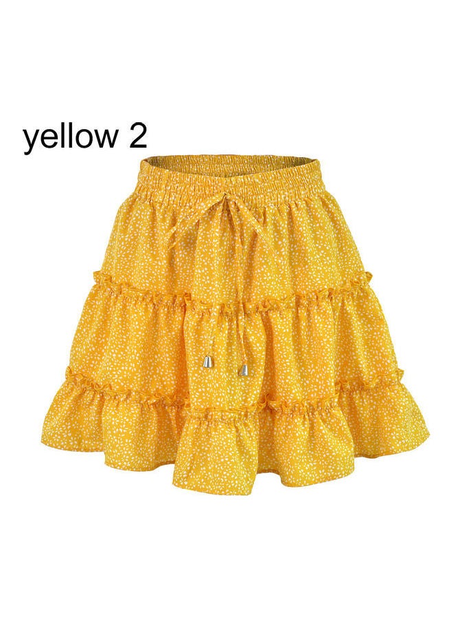 Generic - Bohemian Flower Print Ruffled A Line Skirt Yellow - Image 1