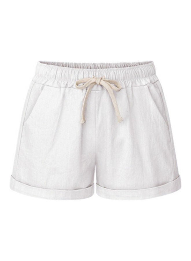 Plus Size Casual Drawstring Shorts White