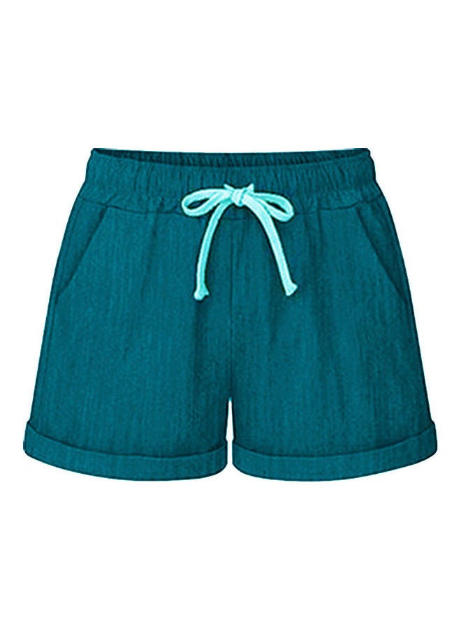Plus Size Casual Drawstring Shorts Dark Green