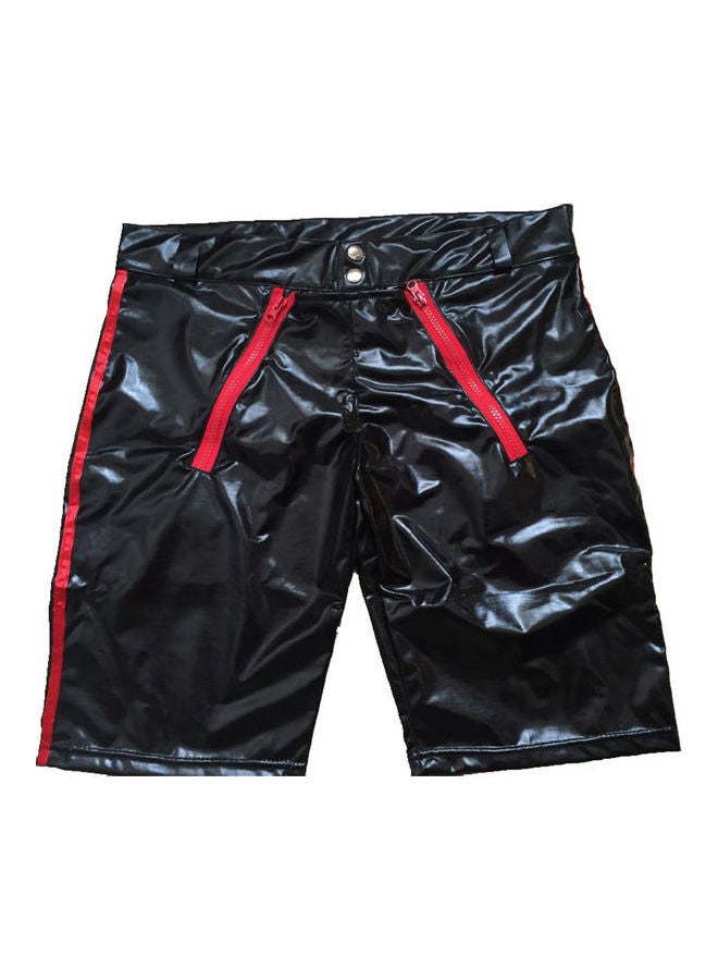 Men's Patent Leather Zipper Tight Shorts Black  - Image 1