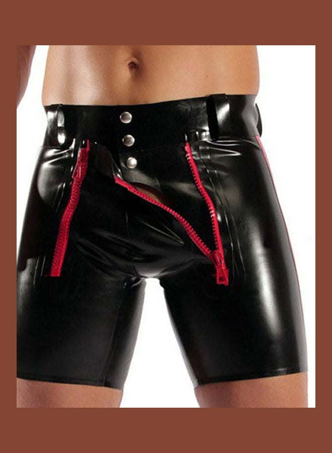 Men's Patent Leather Zipper Tight Shorts Black  - Image 3