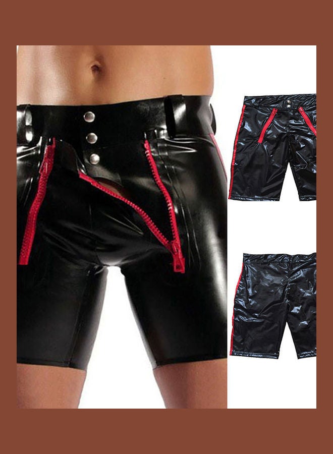 Men's Patent Leather Zipper Tight Shorts Black  - Image 4