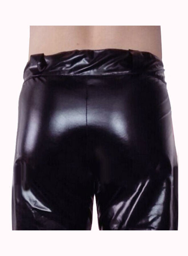 Men's Patent Leather Zipper Tight Shorts Black  - Image 5