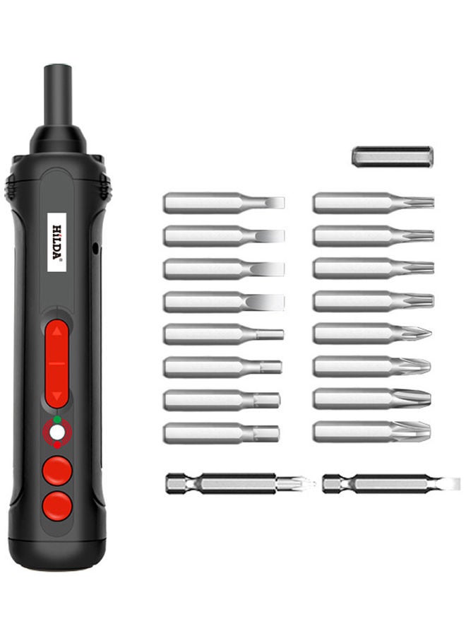 HILDA 20-Piece Mini USB Rechargeable Electric Screwdriver With LED Indicator Light Black/Red  - Image 1