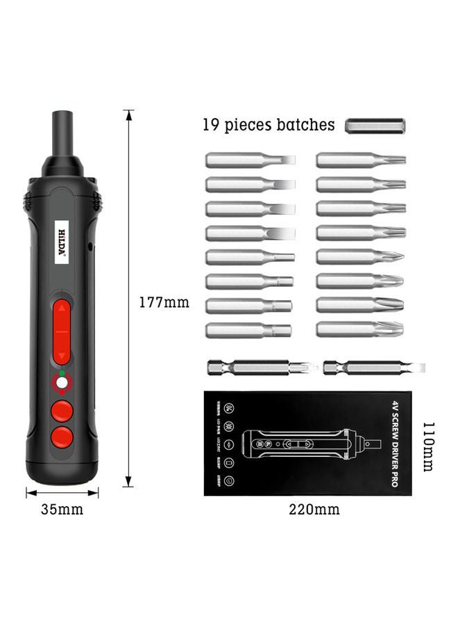HILDA 20-Piece Mini USB Rechargeable Electric Screwdriver With LED Indicator Light Black/Red  - Image 2