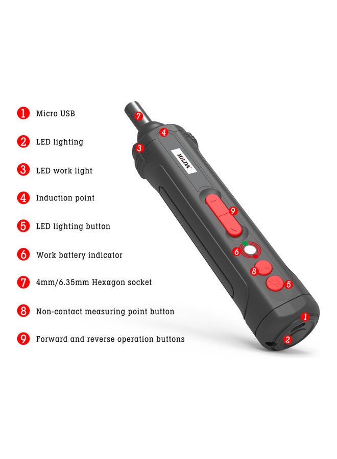 HILDA 20-Piece Mini USB Rechargeable Electric Screwdriver With LED Indicator Light Black/Red  - Image 3