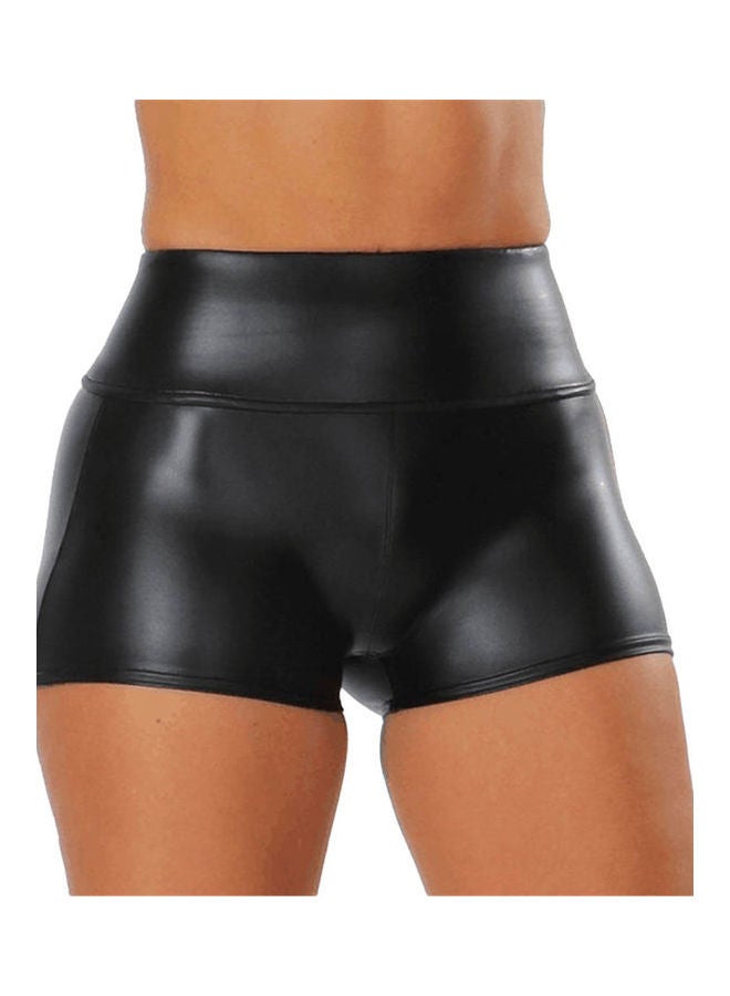 Solid Leather Shorts Black - Image 3