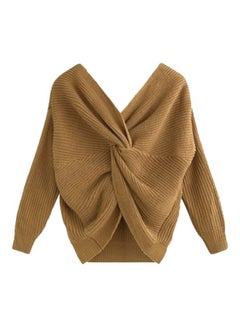 Autumn Winter Twisted Backless Sweater Khaki