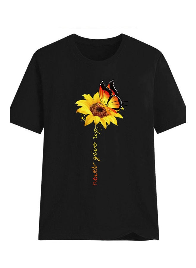Never Give Up Letter Printed T-Shirt Black 