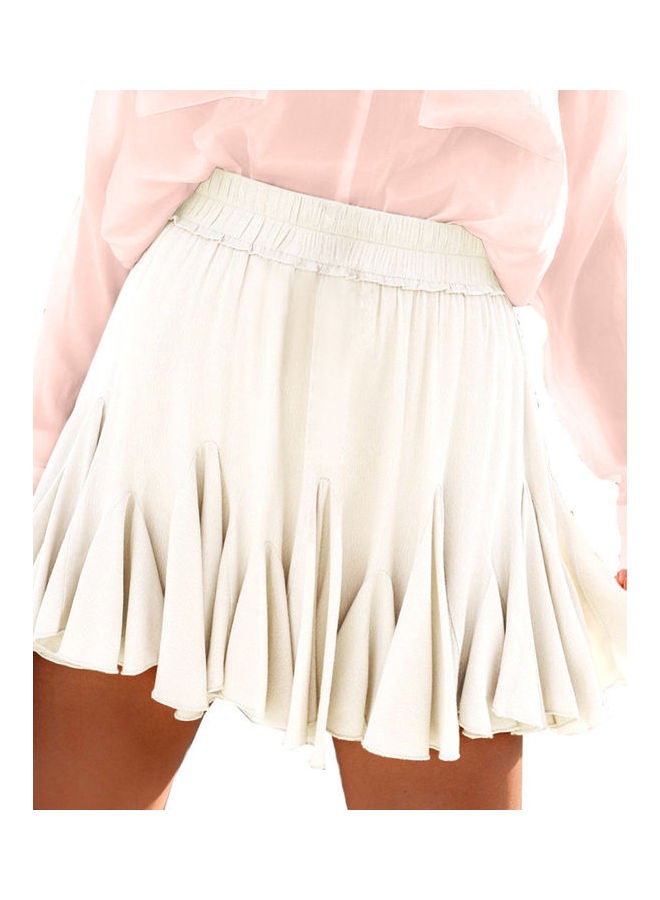 High Waist A-Line Pleated Mini Skirt Beige - Image 1