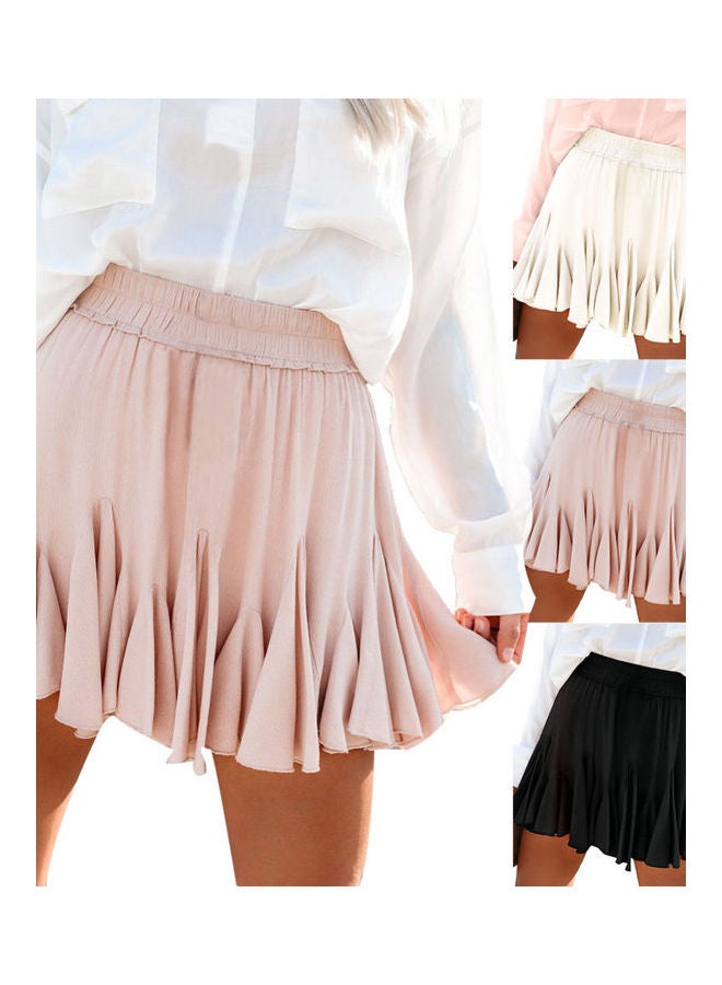 High Waist A-Line Pleated Mini Skirt Beige - Image 2