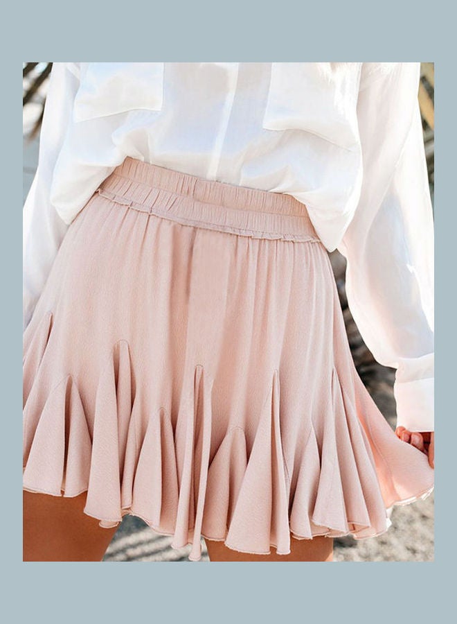 High Waist A-Line Pleated Mini Skirt Beige - Image 3