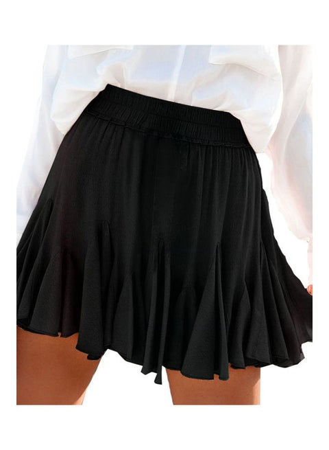 High Waist A-Line Pleated Mini Skirt Black