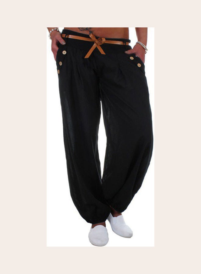 High Waist Belted Trouser Black